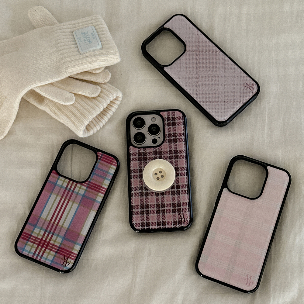 [SET] vintage tartan check 에폭시 범퍼케이스+단추톡 - 상세 이미지 3