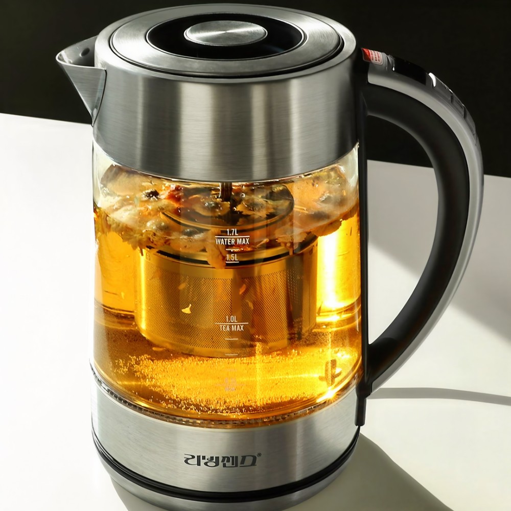 전기 무선 보온티포트 1.7L 온도조절 대용량 투명 내열유리 약탕기 티팟 보리차 티메이커
