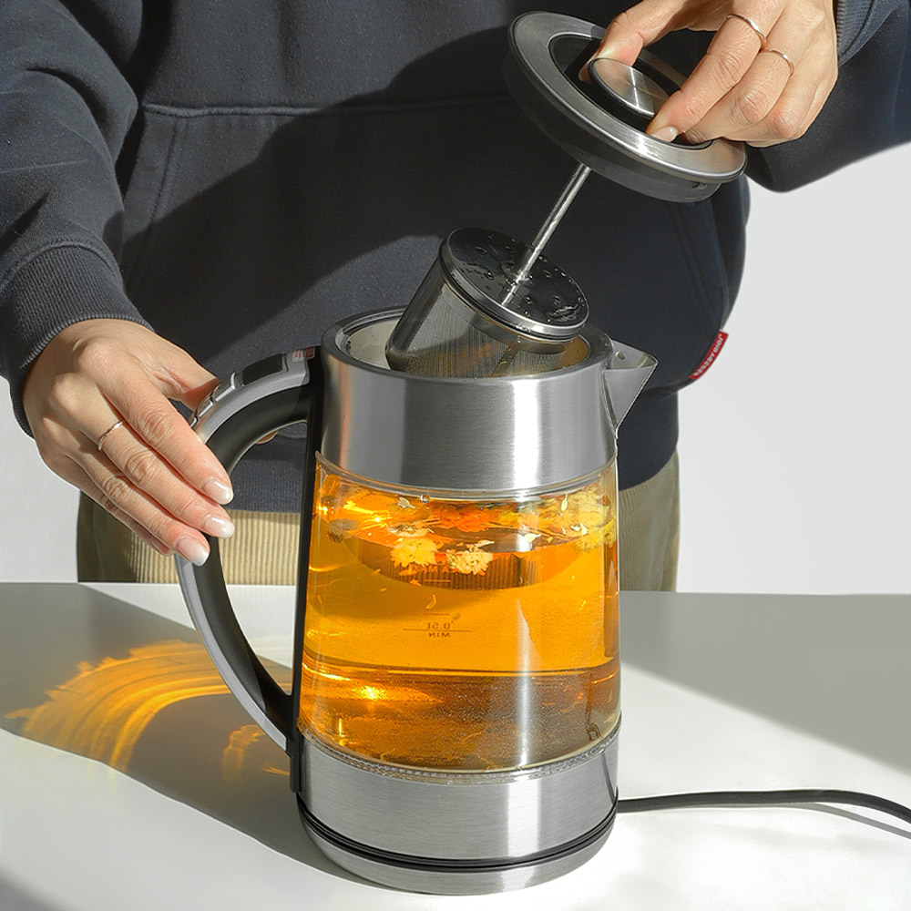 전기 무선 보온티포트 1.7L 온도조절 대용량 투명 내열유리 약탕기 티팟 보리차 티메이커