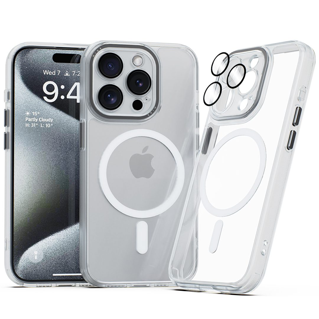 미아크 렌즈보호 풀커버 맥세이프 케이스 반투명, 아이폰15 프로
