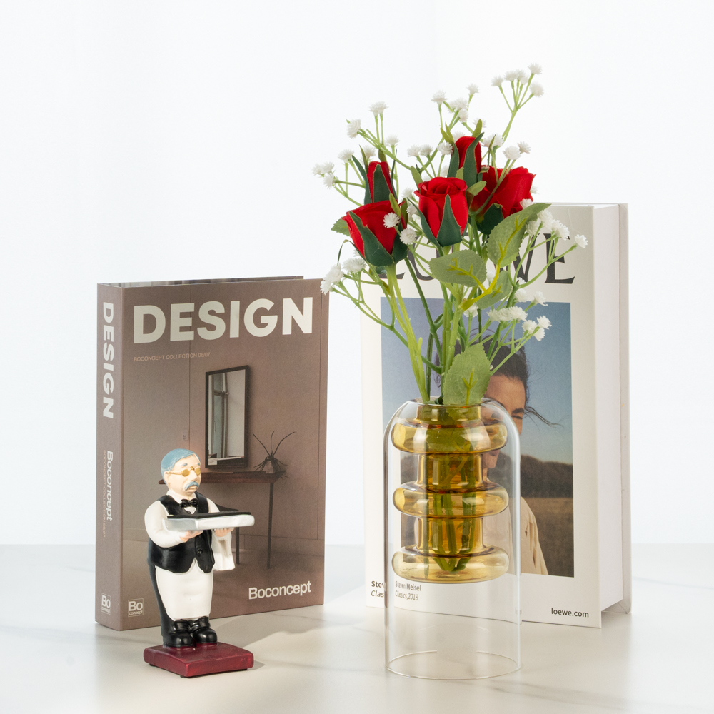 할메이드 인테리어 오브제 대형 미니 유리 꽃병 그린 3단 화병