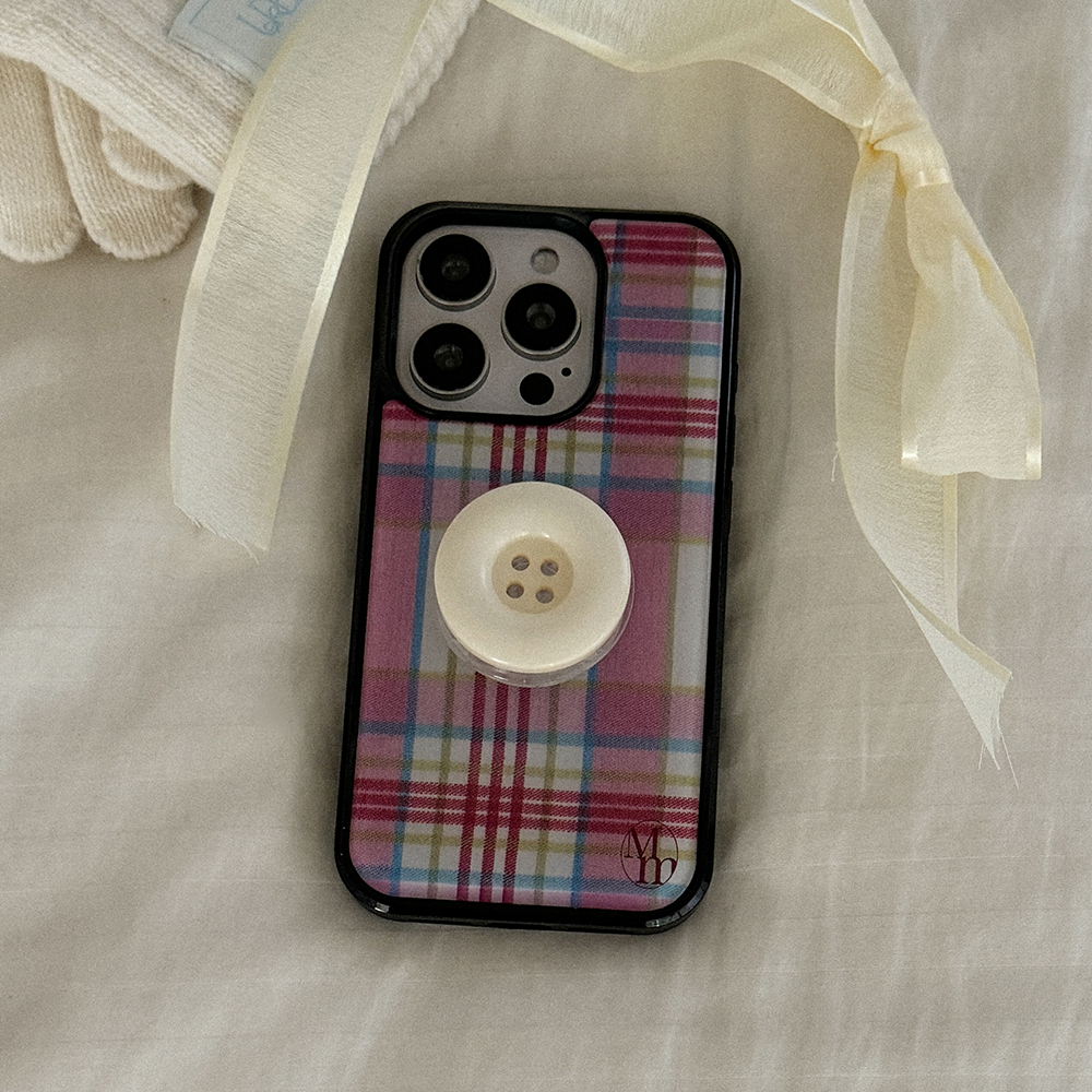 [SET] vintage tartan check 에폭시 범퍼케이스+단추톡 - 상세 이미지 2