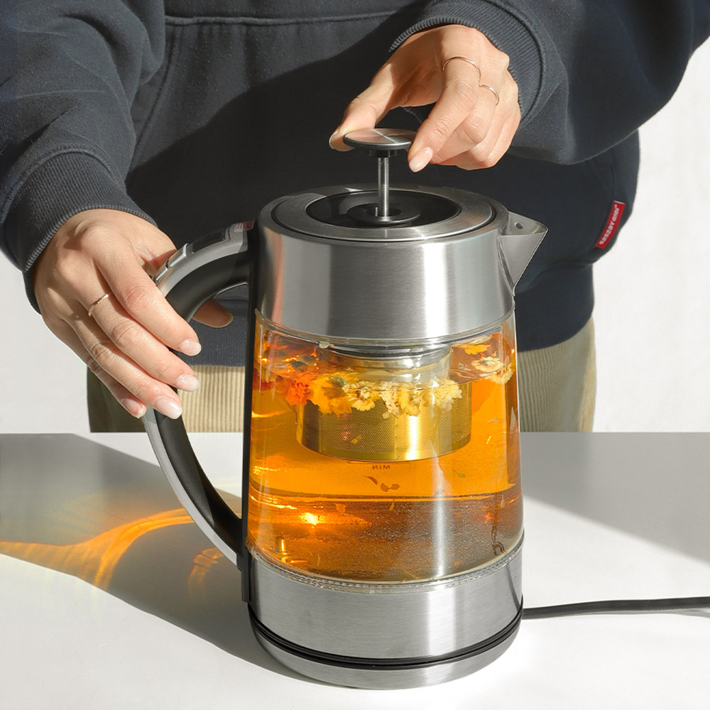 전기 무선 보온티포트 1.7L 온도조절 대용량 투명 내열유리 약탕기 티팟 보리차 티메이커