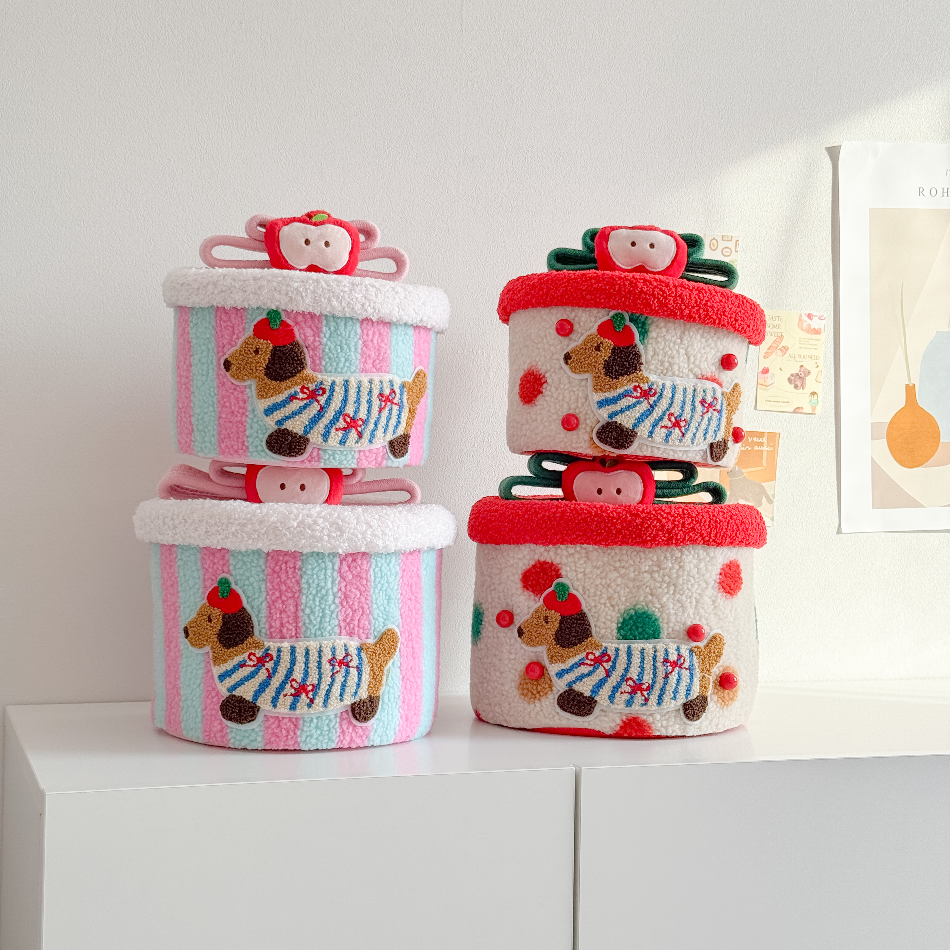 로즈소녀하우스 뚜껑있는 패브릭 장난감 바구니 소품 수납 정리함
