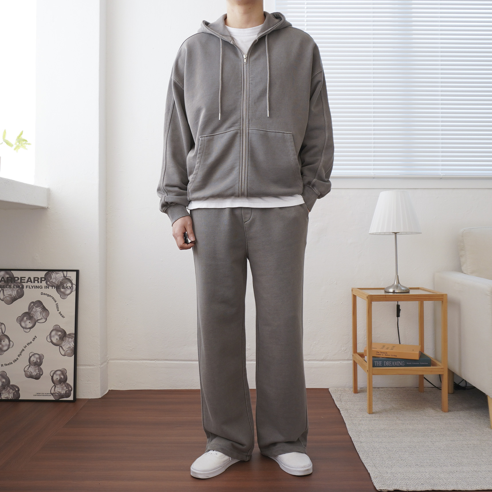 남자 수피마 코튼 피그먼트 워싱 절개 와이드 트레이닝 팬츠 3color - 상세 이미지 3
