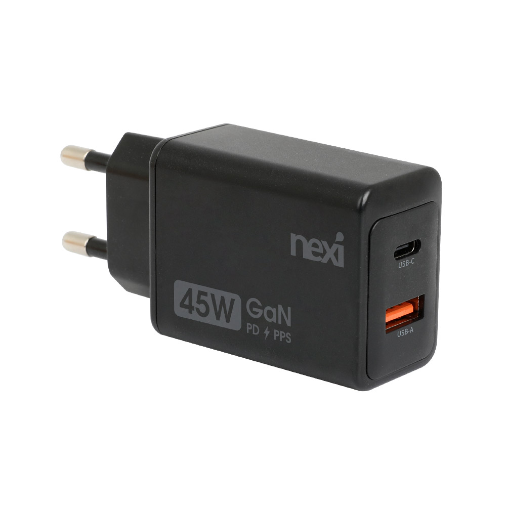 45W 고속 충전기 GaN PD3.0 PPS USB C타입 A타입 2포트 블랙 - 상품 이미지
