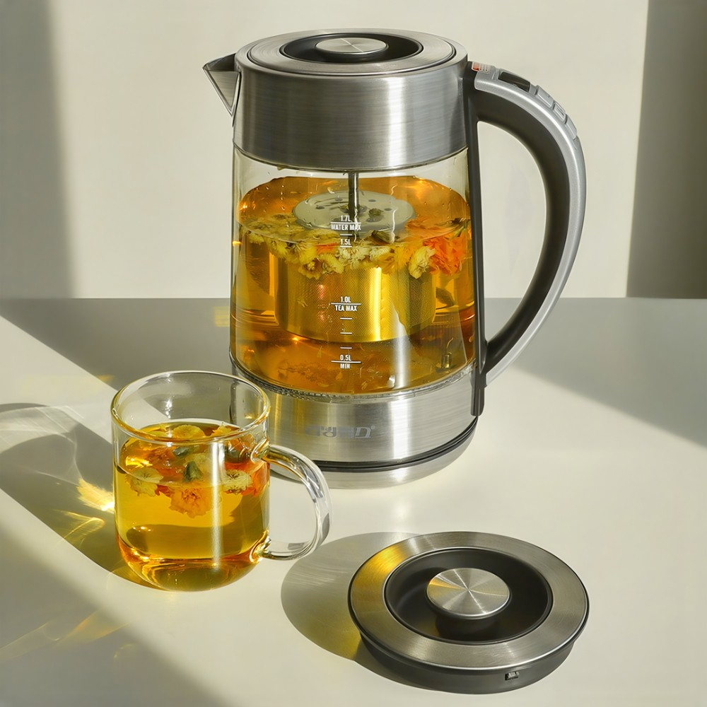 전기 무선 보온티포트 1.7L 온도조절 대용량 투명 내열유리 약탕기 티팟 보리차 티메이커