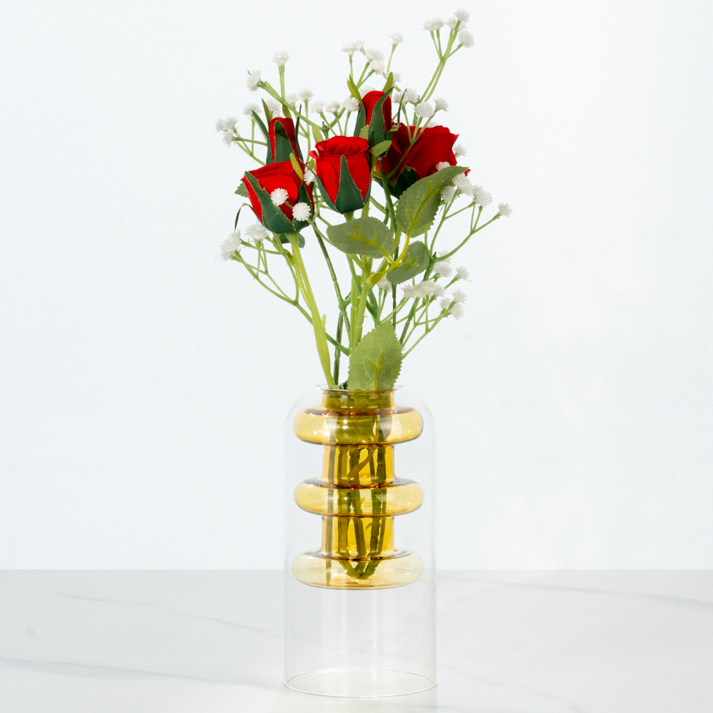 할메이드 인테리어 오브제 대형 미니 유리 꽃병 그린 3단 화병