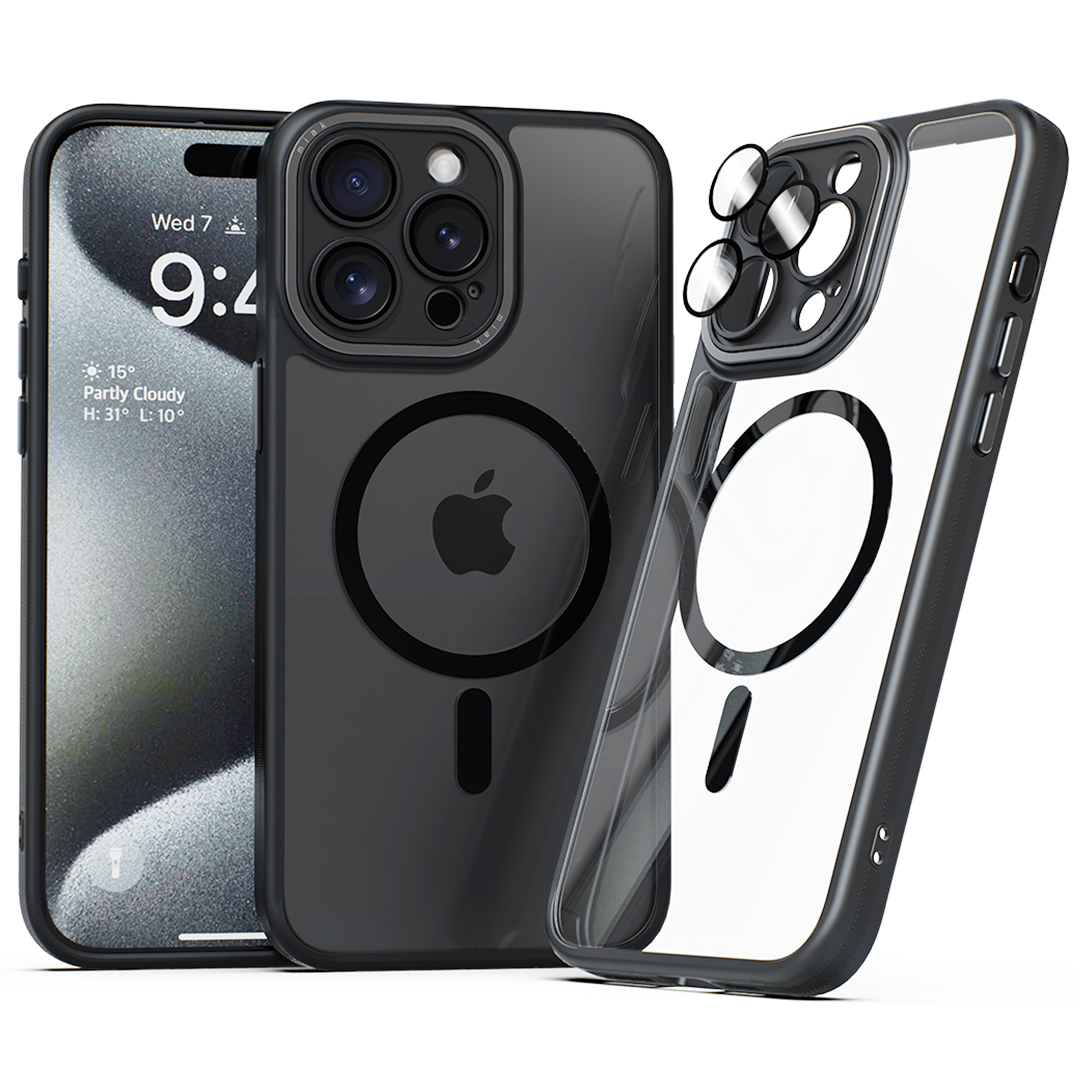 미아크 렌즈보호 풀커버 맥세이프 케이스 블랙, 아이폰15 프로 맥스