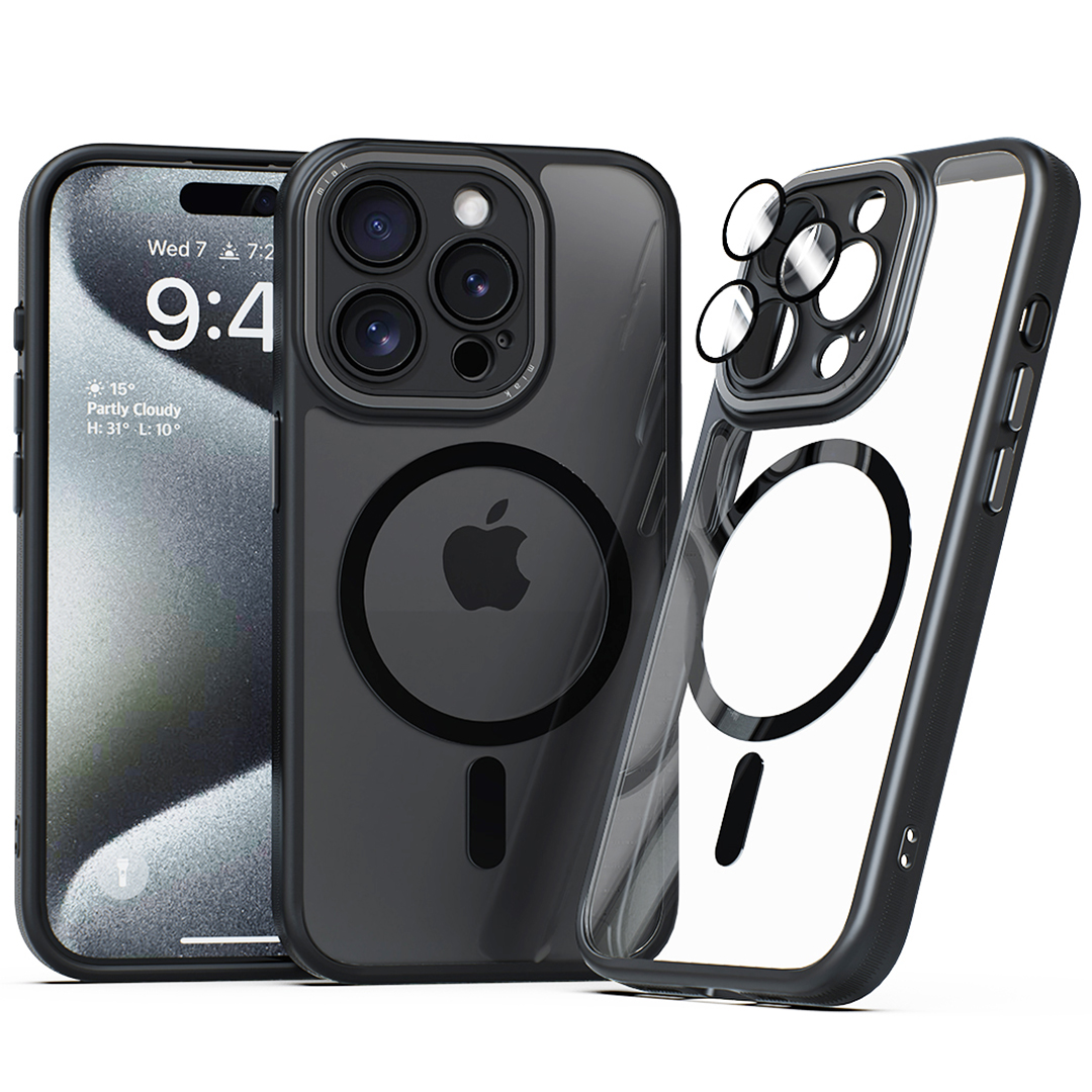 미아크 렌즈보호 풀커버 맥세이프 케이스 블랙, 아이폰15 프로