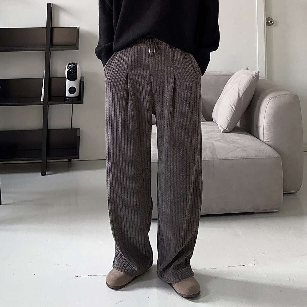 남자 골덴바지 벨벳 밴딩 와이드 팬츠 남성겨울바지 - 상세 이미지 2