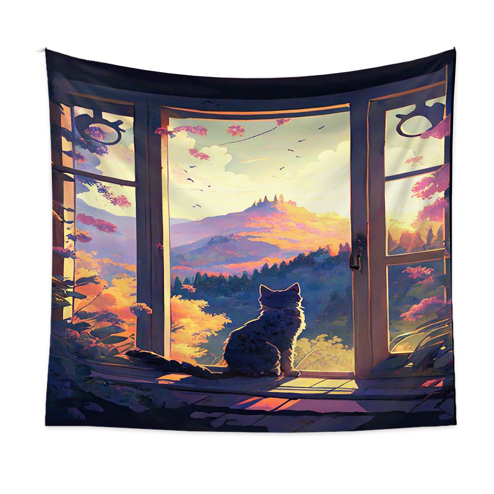 장식 커튼 대형 그림 벽 천 특대형 패브릭포스터 창문 일러스트 큰 고양이 인테리어 초대형 - 상세 이미지 2