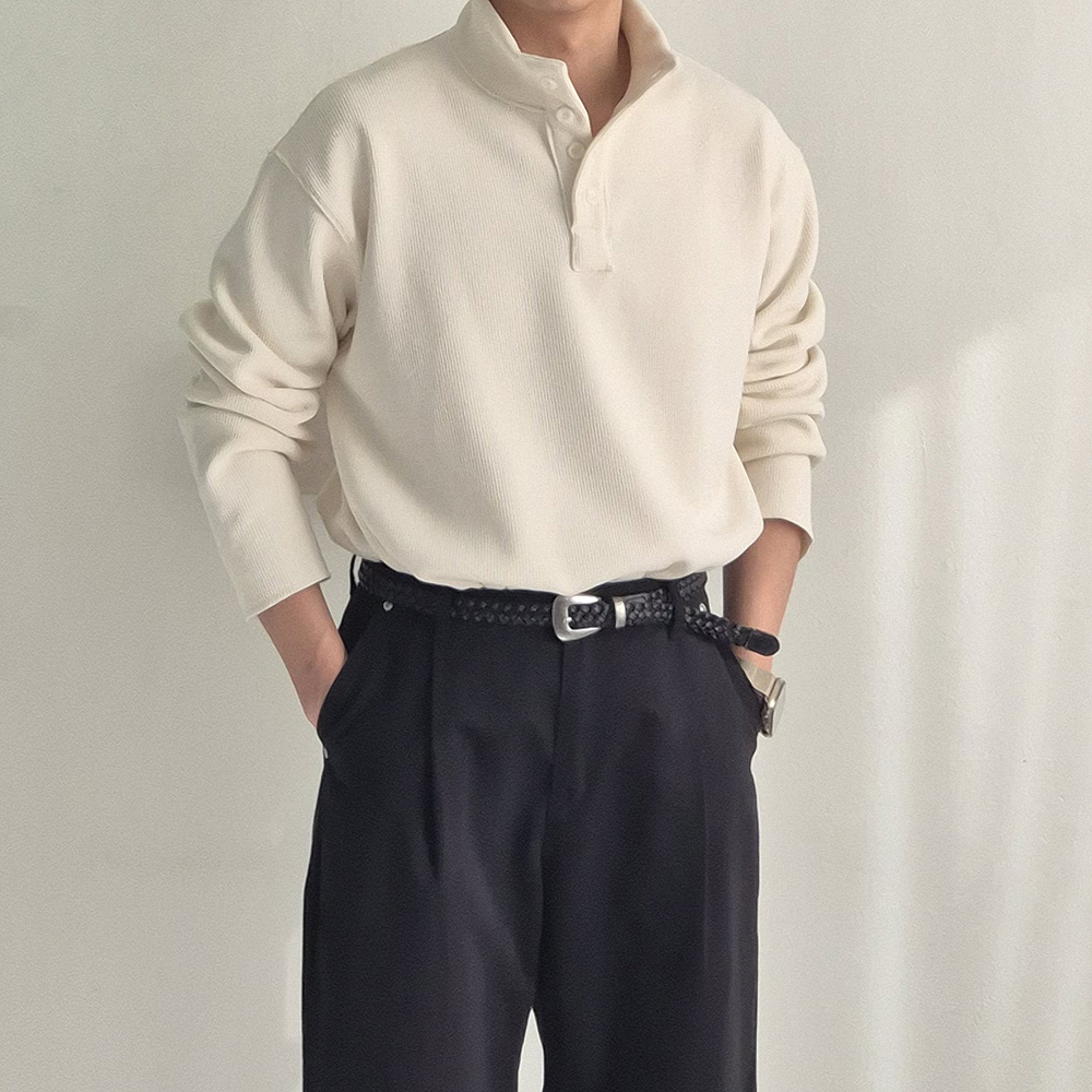 남자 기모티셔츠 모크넥 골덴 코듀로이 겨울 남자 긴팔티 - 상세 이미지 3