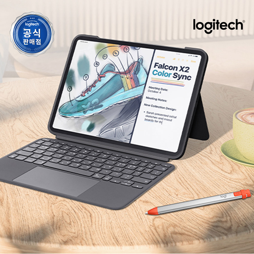 로지텍코리아 키보드 케이스 + 펜슬 세트 Combo Touch iPad Pro + Crayon 13인치 M4용 키보드 케이스 아이패드 디지털 펜슬 - 상품 이미지