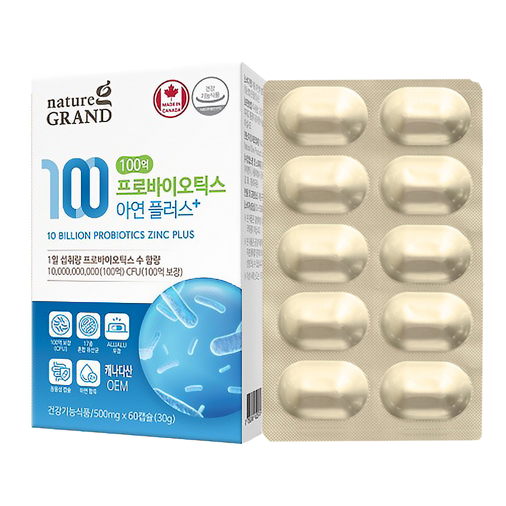 100억 프로바이오틱스 장 건강 아연 함유 유산균 500mg 60캡슐, 1개 - 메인 이미지
