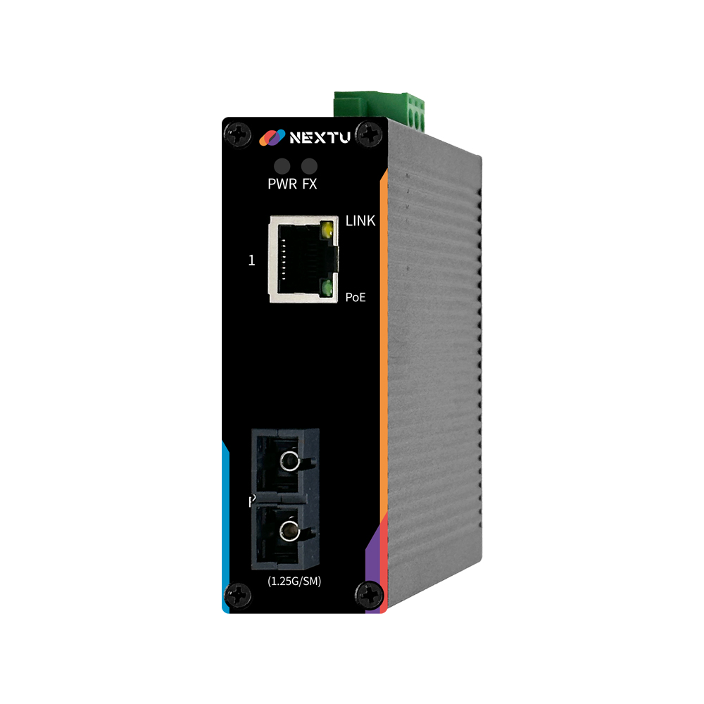 넥스트유 피아단 산업용 1포트 1G 듀얼 SC POE 광 미디어 컨버터 - 상품 이미지