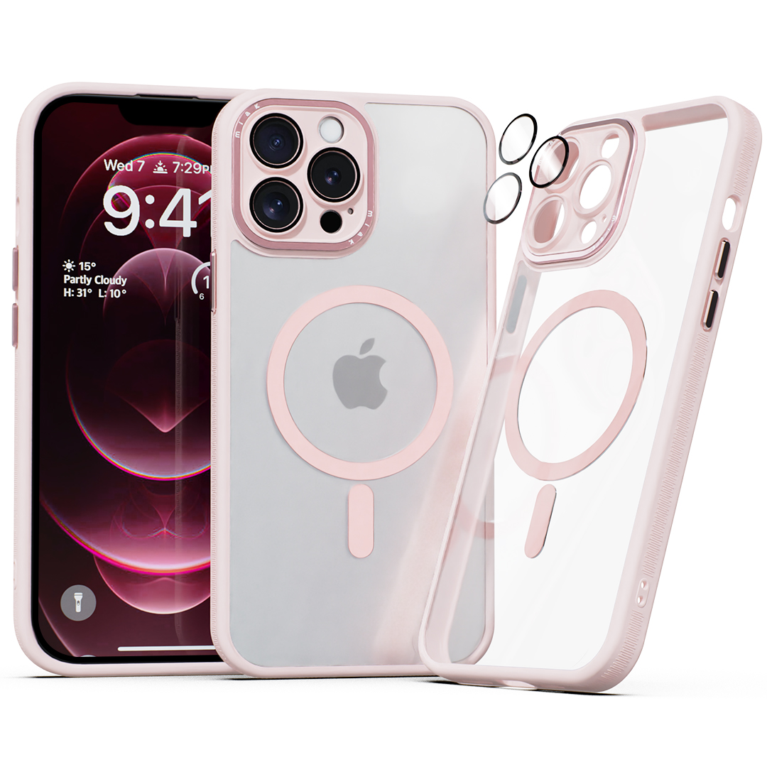 미아크 렌즈보호 풀커버 맥세이프 케이스 핑크, 아이폰12 프로 - 상품 이미지