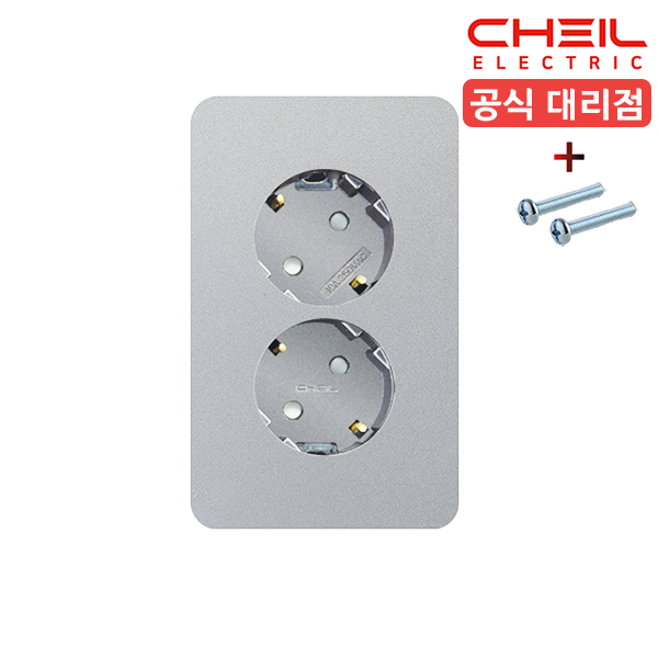 제일 디아트 매입콘센트 2구 세로형 전기 벽 매립형콘센트 커버 교체 실버 - 상품 이미지