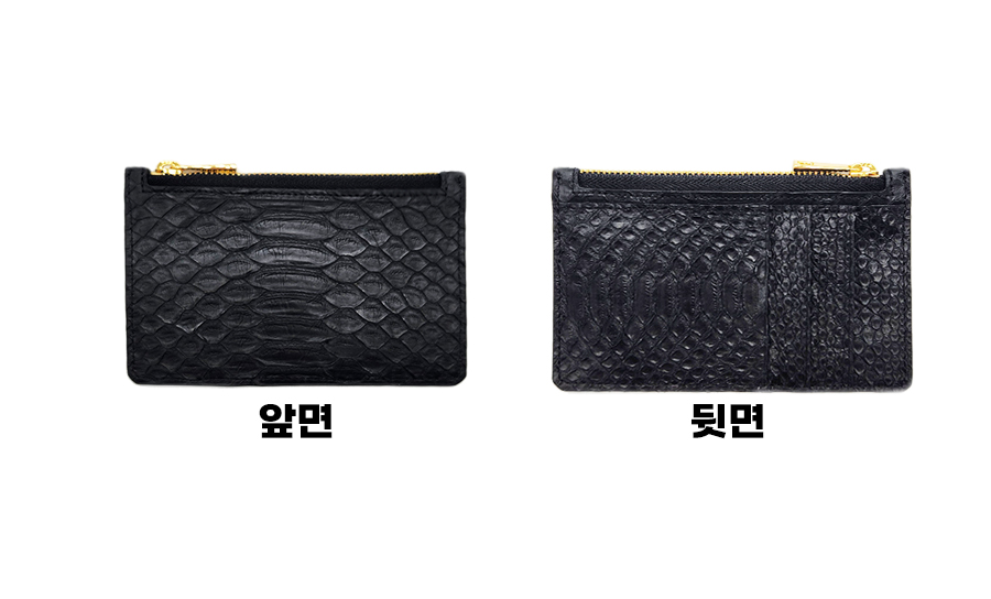 리얼 뱀가죽 카드지갑 지퍼형 글랜 블랙 남여공용 파이톤 - 상세 이미지 3