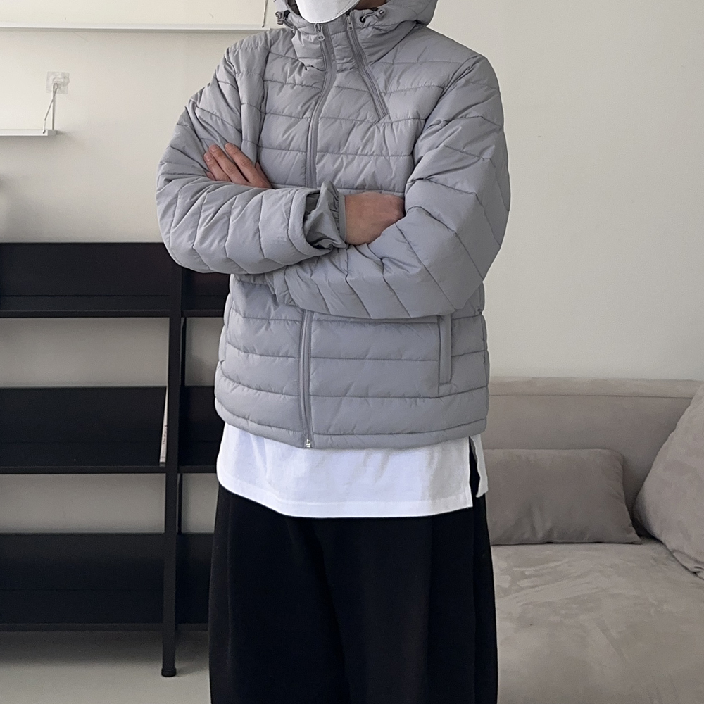 남자 경량패딩 오버핏 웰론 커플 후드 경량 패딩 - 상세 이미지 2