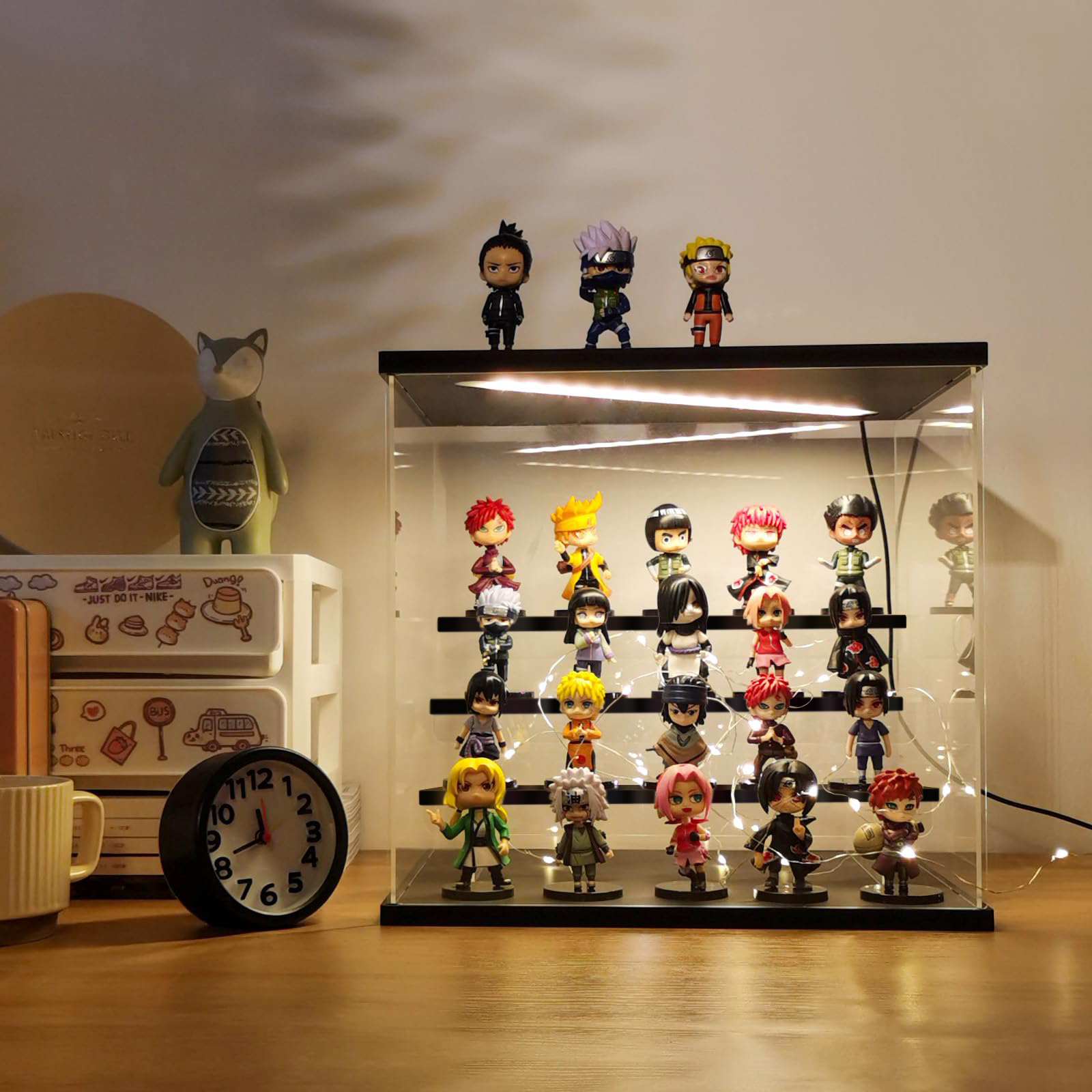 미니 피규어장식장 투명 아크릴케이스 피규어케이스 아크릴전시장 가챠 피규어상자 원목3층