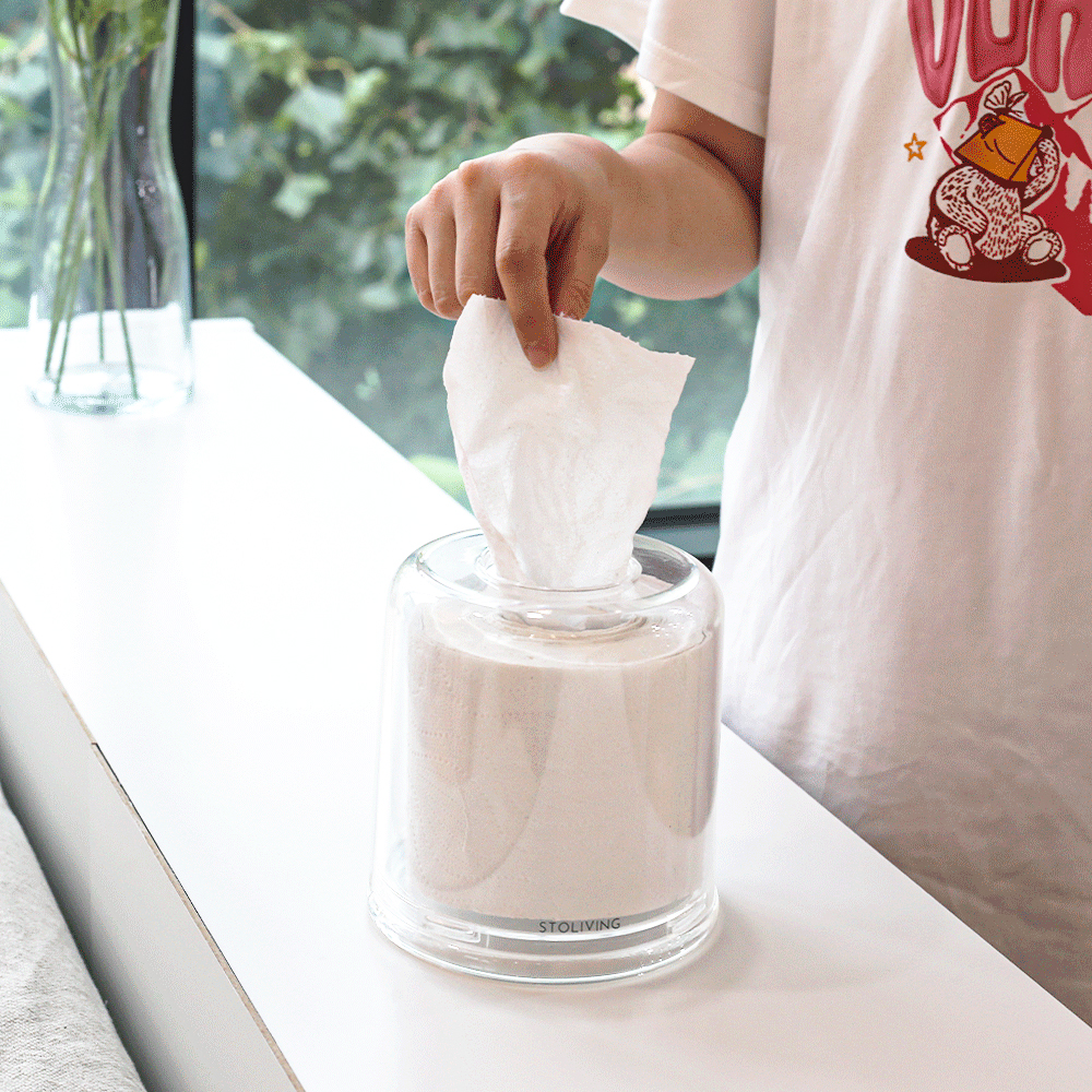 스토리빙 원형 투명 아크릴 두루마리 롤 휴지케이스