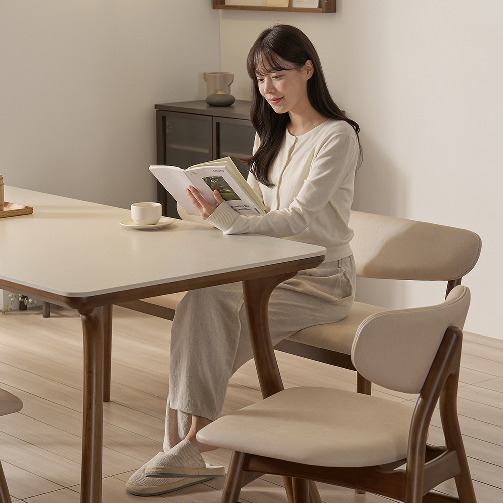 앤틀러스 4인용 원목 포세린 세라믹 식탁세트 식탁+의자2+벤치1, 1400mm, 쿠키 이미지 3
