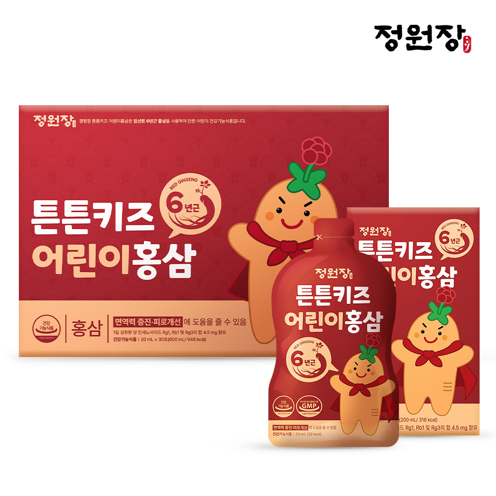 정원장 튼튼키즈 어린이 홍삼 망고맛 30포 키즈 초등학생 중학생 청소년 600g, 2개 - 메인 이미지