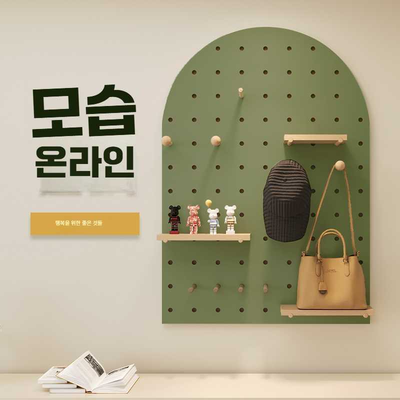 고캠프 스트링선반 스트링 인테리어 원목 2단 벽걸이 물결형 그린빈 - 상세 이미지 4