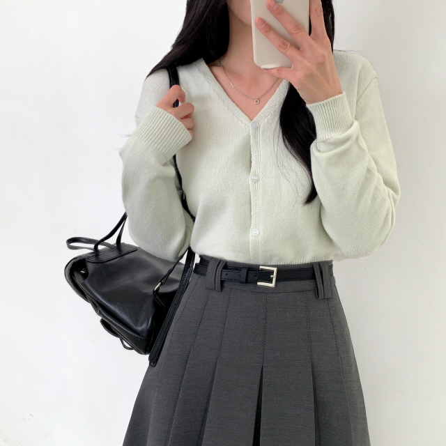 [스쿨룩🖤/벨트set] 타히티 클래식 주름 A라인 미디 핀턱 치마 하프 플리츠 스커트 상세 이미지 10