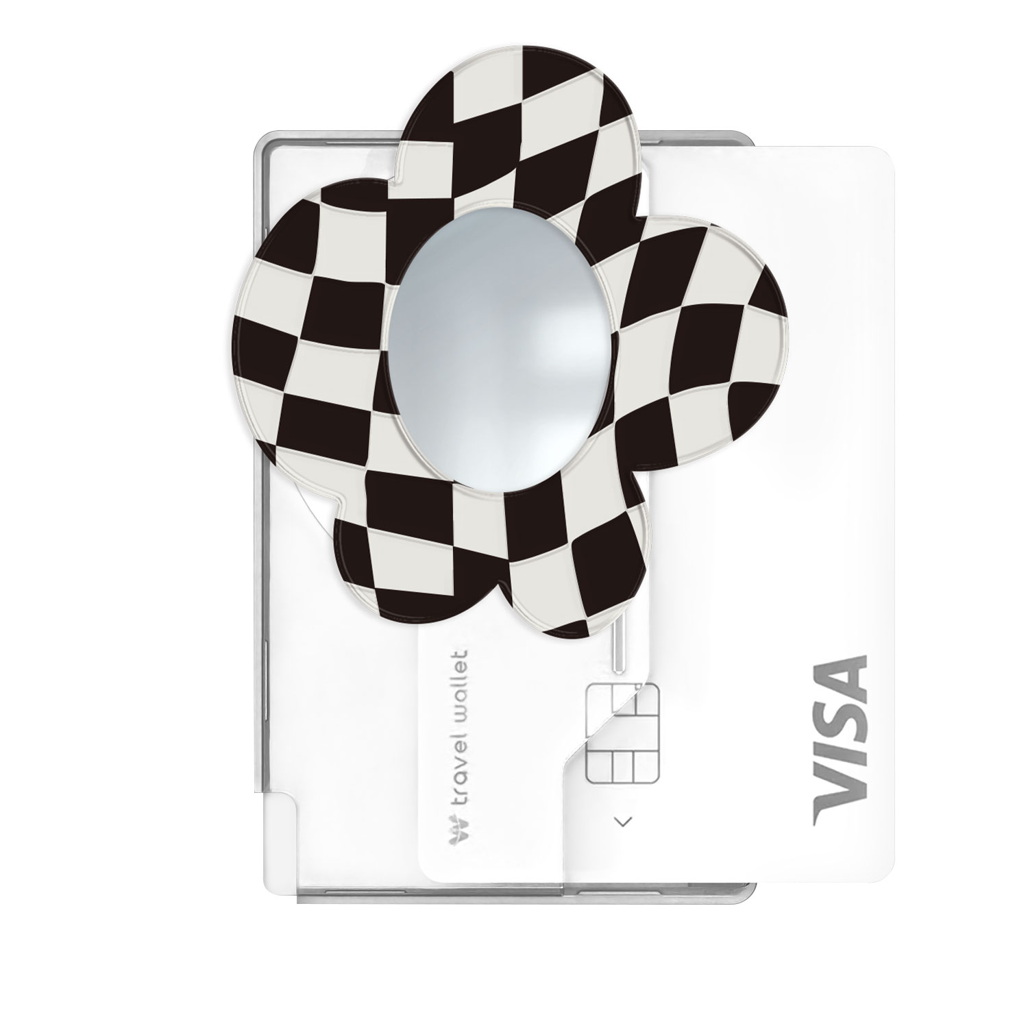 168cm 아이폰 맥세이프 카드지갑 그립톡 미러 체크 플라워 화이트