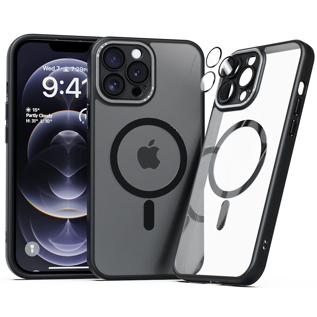 미아크 렌즈보호 풀커버 맥세이프 케이스 블랙, 아이폰12 프로 맥스