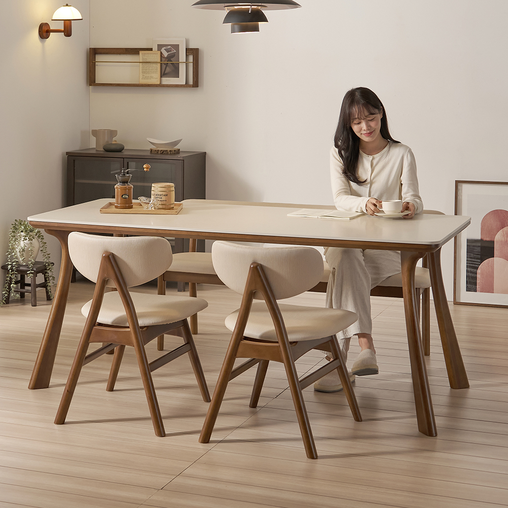 앤틀러스 6인용 원목 포세린 세라믹 식탁세트 식탁+의자2+벤치1, 2000mm, 월넛