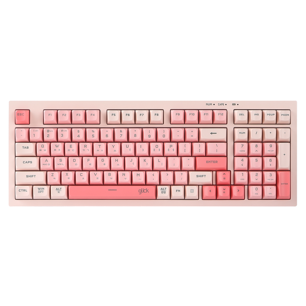 지클릭커 사일런스 M 무소음 풀윤활 무선 블루투스 키보드 방수 충격방지 Pink RC2 98키, 멤브레인 - 상품 이미지