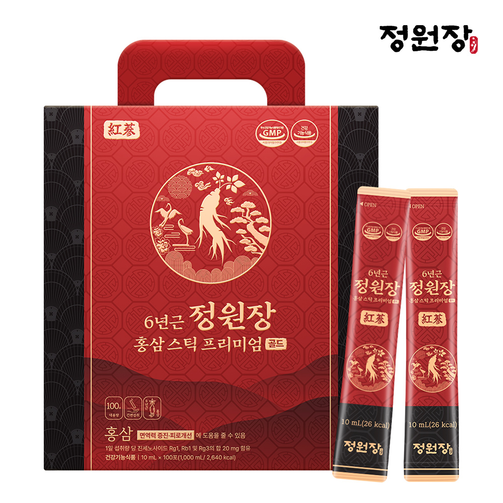 정원장 6년근 홍삼 스틱 프리미엄 골드 진세노이드 홍삼액 10ml x 100포 - 상품 이미지