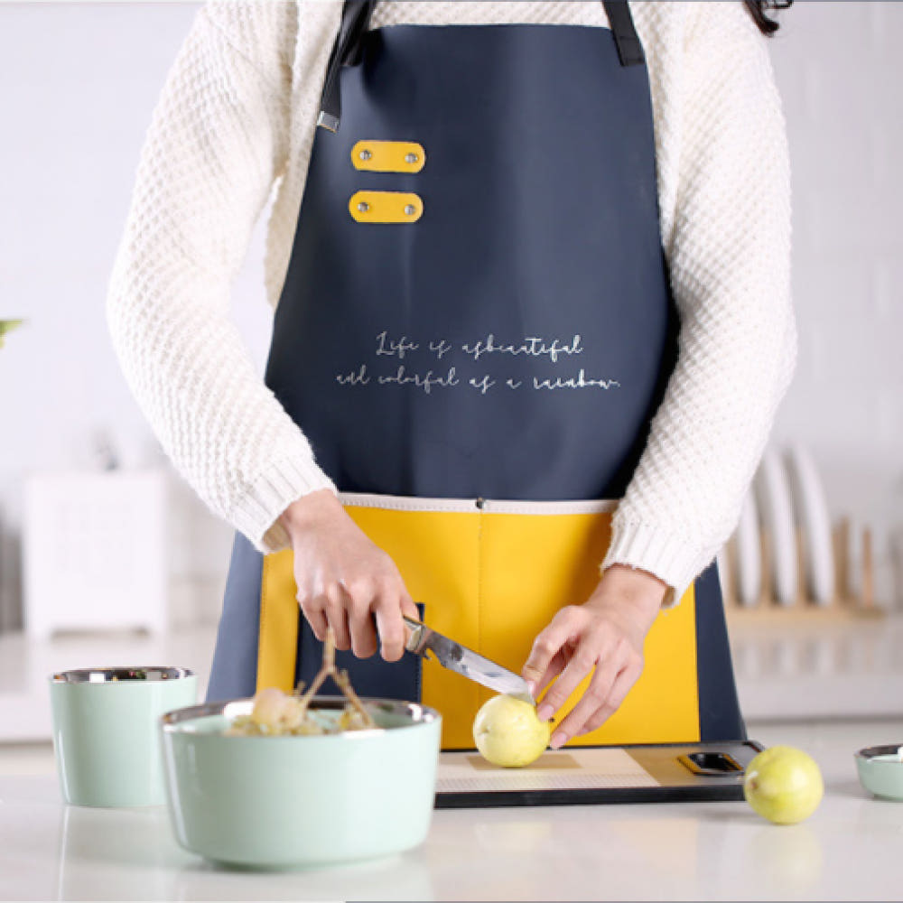 가죽 방수 앞치마 투포켓 네이비블루, 기본