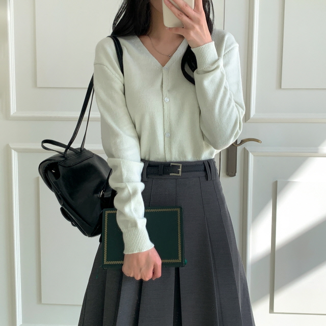 [스쿨룩🖤/벨트set] 타히티 클래식 주름 A라인 미디 핀턱 치마 하프 플리츠 스커트 상세 이미지 17