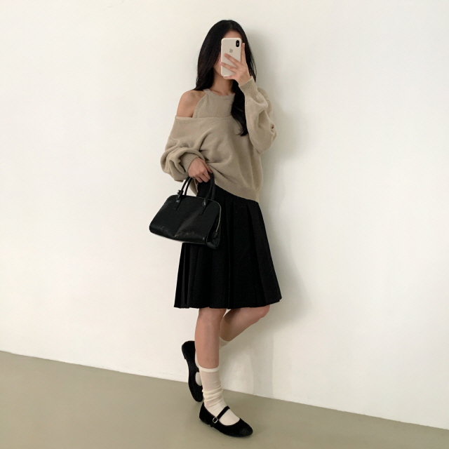 [스쿨룩🖤/벨트set] 타히티 클래식 주름 A라인 미디 핀턱 치마 하프 플리츠 스커트 상세 이미지 26