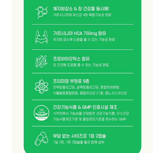 슬림 다이어트 유산균 120캡슐 가르시니아 체지방 감소 비피도박테리움롱검 비피더스균 - 상세 이미지 3