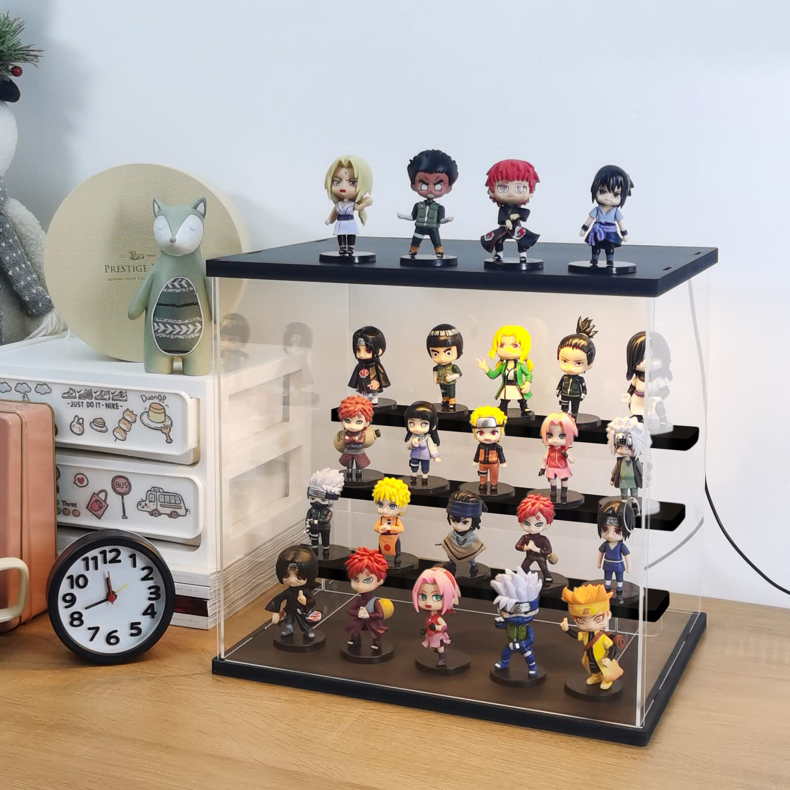 미니 피규어장식장 투명 아크릴케이스 피규어케이스 아크릴전시장 가챠 피규어상자 원목3층
