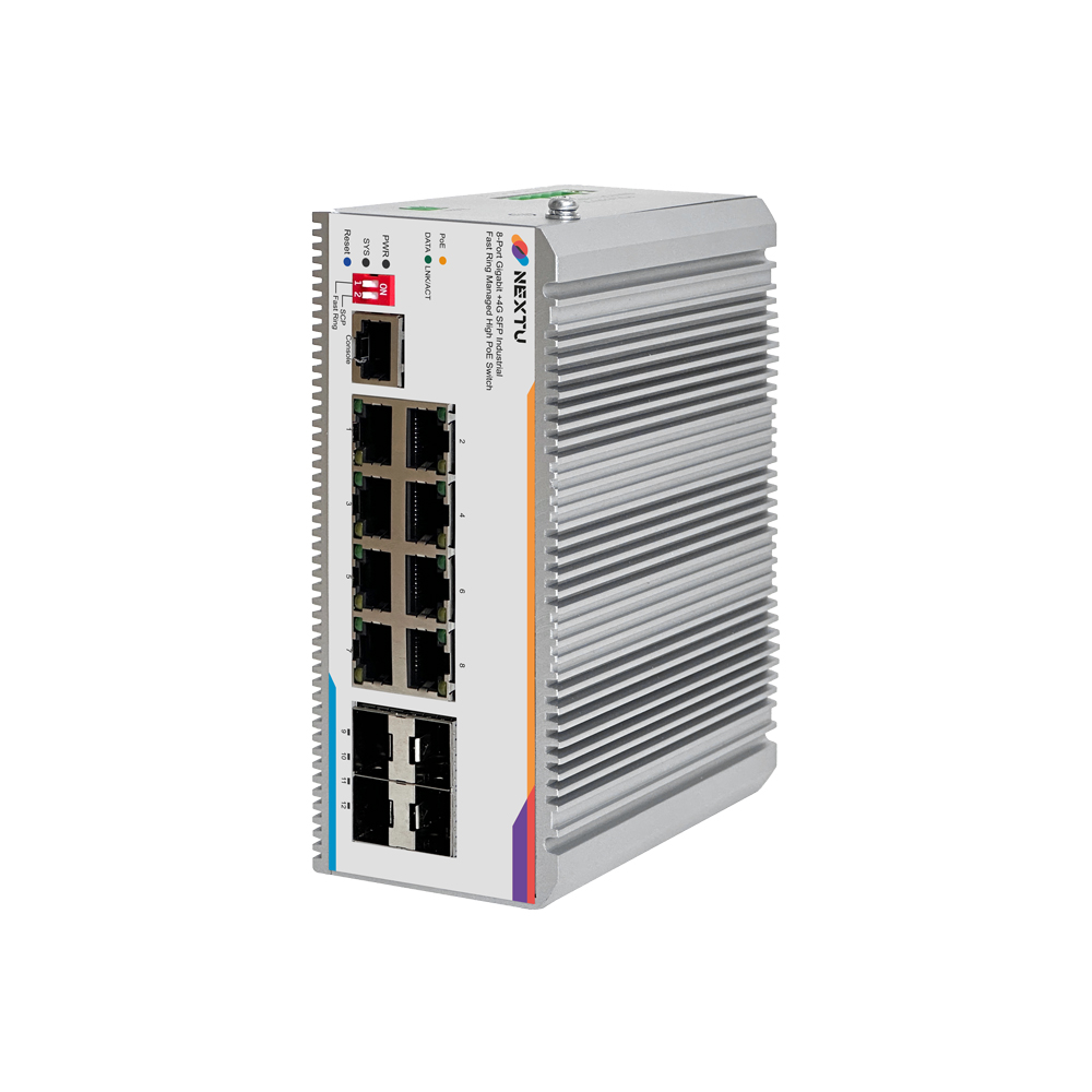 넥스트유 피아번 산업용 8포트 1G 4SFP L2 BT POE 인터넷 스위칭 허브 - 상품 이미지