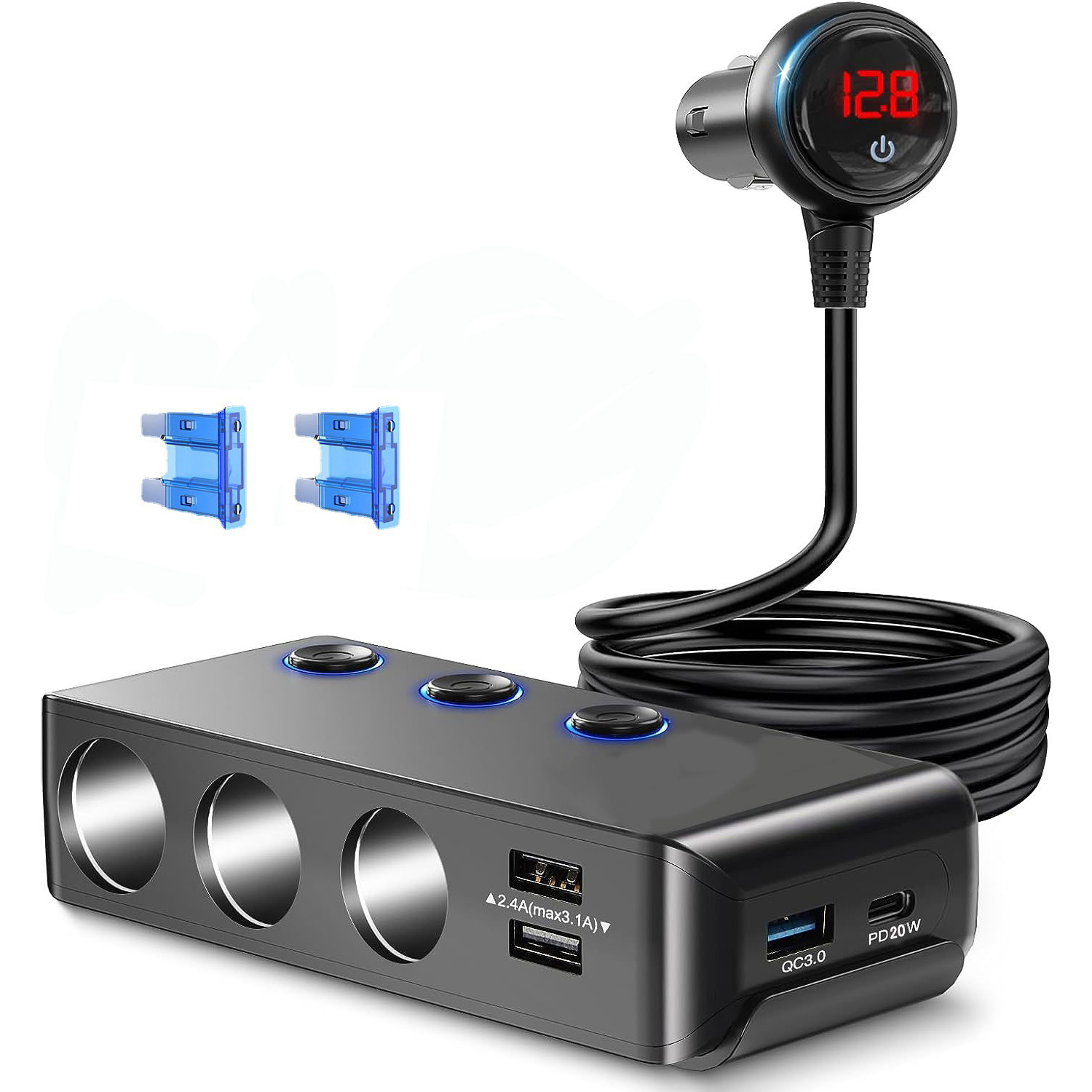 리버폭스 차량용 7구 시거잭 확장 멀티 포트 소켓 고속충전기 - 상품 이미지