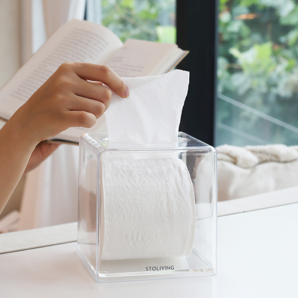 스토리빙 아크릴 화장지 케이스 두루마리 티슈케이스 투명 정사각