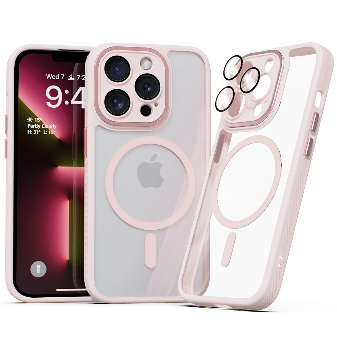 미아크 렌즈보호 풀커버 맥세이프 케이스 핑크, 아이폰13 프로 - 상품 이미지