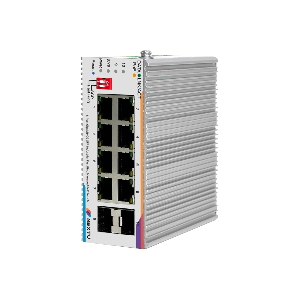 넥스트유 피어빈 산업용 8포트 1G 2SFP L2 POE 인터넷 스위칭 허브 - 상품 이미지