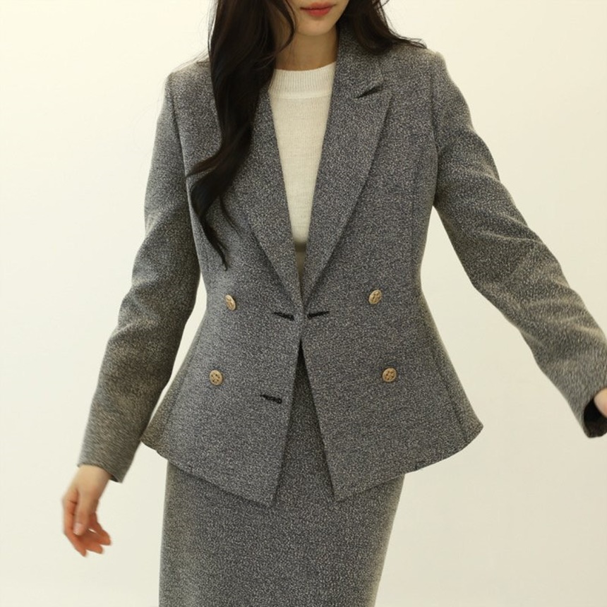 벨티드 여성 테일러드 자켓 물결 플레어 페플럼 더블 재킷 오피스룩 하객룩