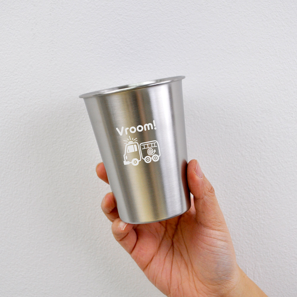 키친유 부릉부릉 스텐 304 컵 350ml 유아 물컵 양치컵 자동차 어린이집 유치원 준비물