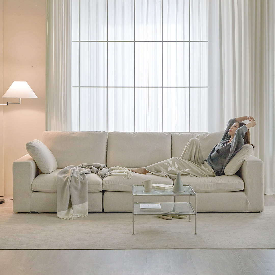 [무료배송] 아크 몽드 패브릭 모듈 소파 스툴미포함, 아이보리, 4인용