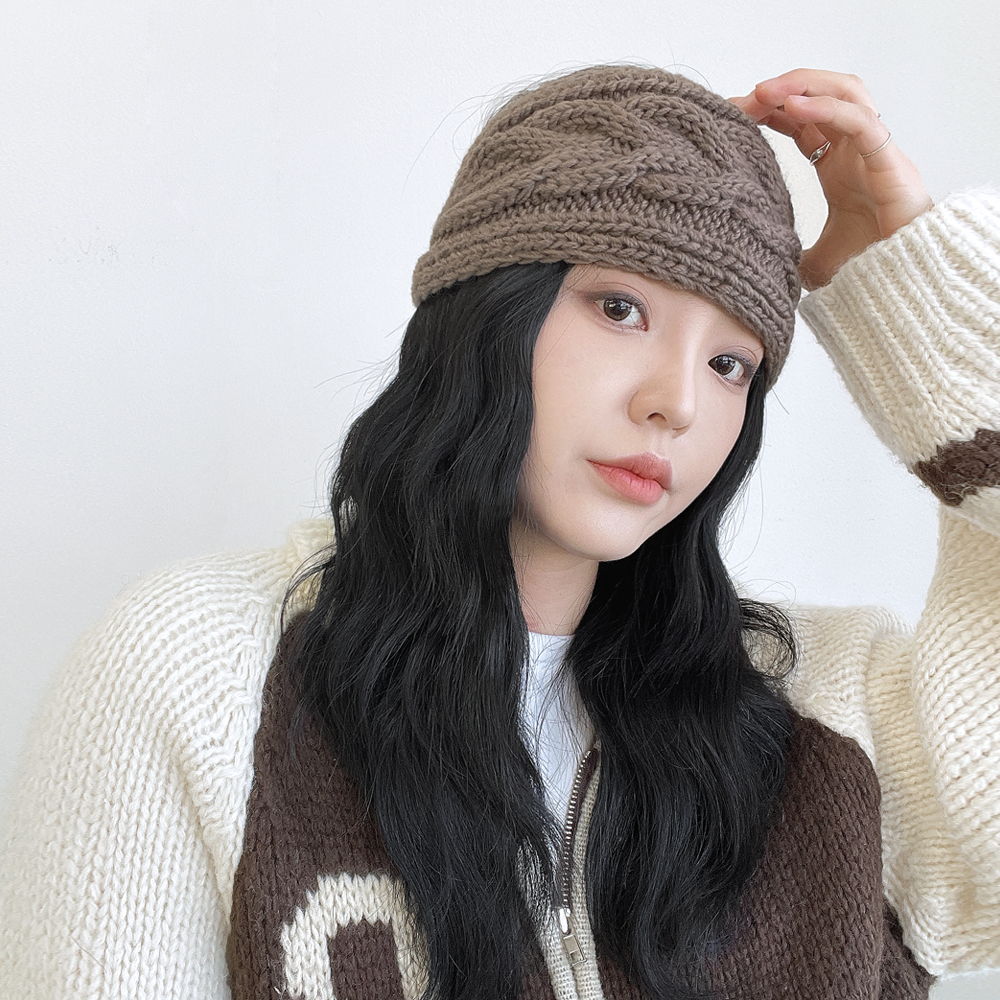 단추 트위스트 꽈베기 여성 가을 겨울 와이드 니트 머리띠 헤어밴드 - 상세 이미지 2