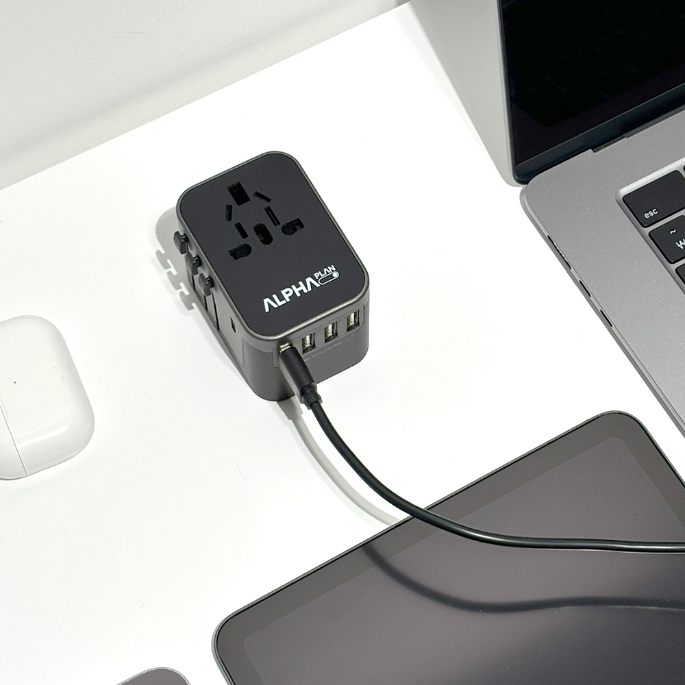 알파플랜 28W 초고속 해외 여행용 멀티어댑터 USB C타입 플러그 30cm, 블랙, 1개